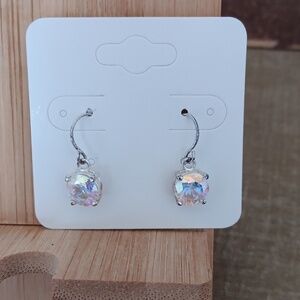 Sparkly Silver Tone Rhinestone Hook Earrings